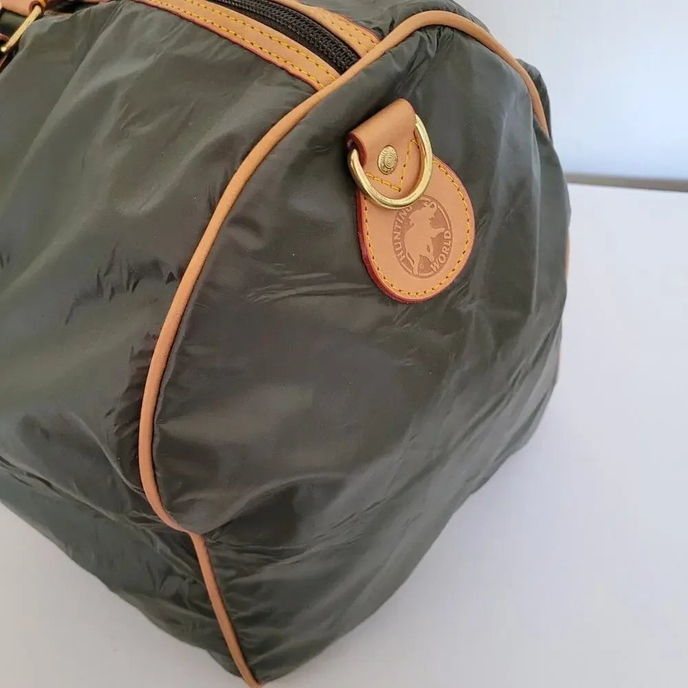 Hunting World Safari Today Duffle Bag Olive Green Leather Trim Travel Luggage